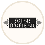 Badge de la gamme de savons de Marseille soins d'Orient monochrome sur fond beige