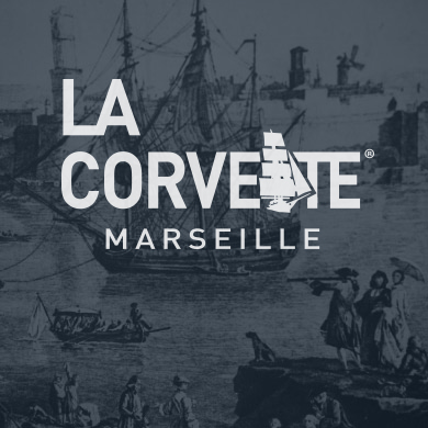 Logo de la gamme de savons La Corvette sur une peinture en fond